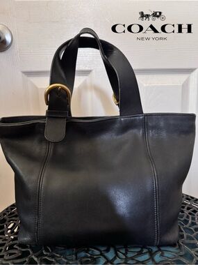 Vintage Coach Waverly Black Leather Tote Bag Purse
